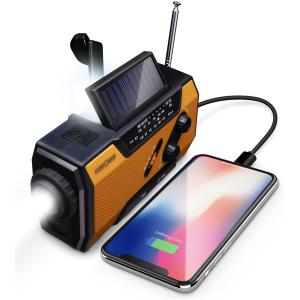 FosPower 2000mAh NOAA Emergency Weather Radio (Model A1) Portable Power Bank with Solar Charging, Hand Crank & Battery Operated, SOS Alarm, AM/FM & LED Flashlight for Outdoor Emergency