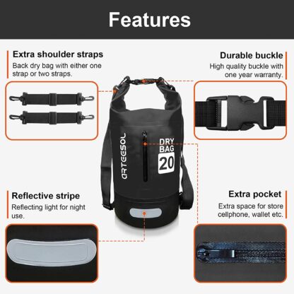 Dry Bag, 5L 10L 20L 30L Waterproof Dry Bag/Sack Waterproof Bag with Long Adjustable Strap for Kayaking