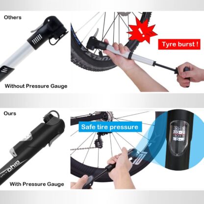 Bike Pump, [120 PSI][Perfect Full Set]Diyife Mini Bicycle Pump with Gauge, Ball Pump with Needle, Glueless Patch Kit, Cycle Valve Caps and Frame Mount for Road, Mountain & BMX Fits Presta & Schrader Valve