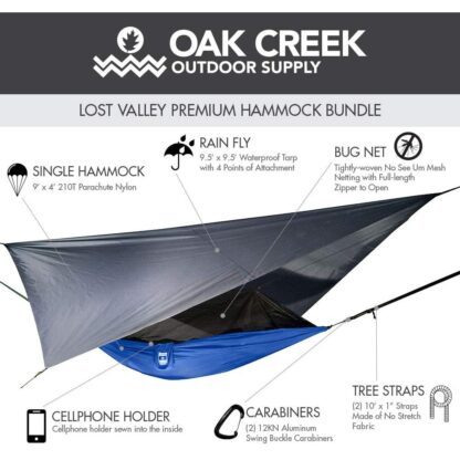 Lost Valley Camping Hammock. Bundle Includes Mosquito Net, Rain Fly, Tree Straps, & Compression Sack. Weighs Less than 2 Kilograms, Perfect for Hammock Camping. Lightweight Nylon Portable Single Hammock.