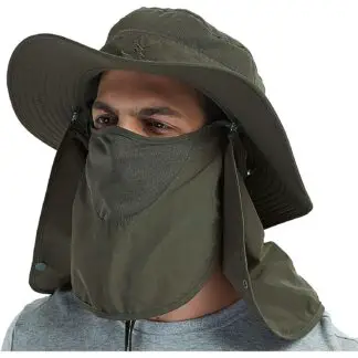 Outdoor Sun Protection Hat with Removable Neck Face Mask - Army Green