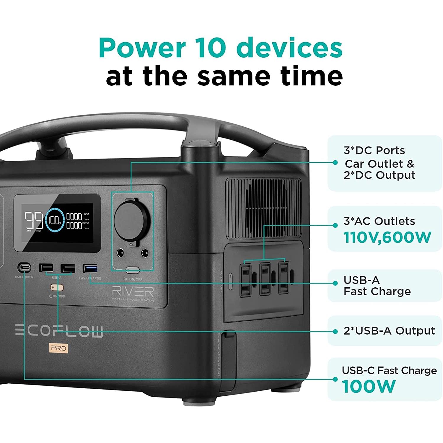 EF ECOFLOW River Pro Portable Power Station 720Wh, Power Multiple Devices, Recharge 0-80% Within 1 Hour, for Camping, RV, Outdoors, Off-Grid
