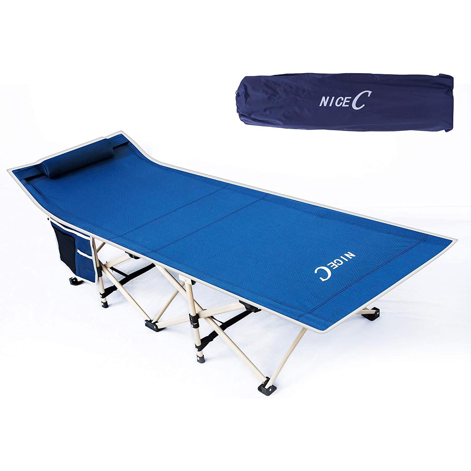 Folding Camping Cot, Sleeping Bed, Tent Cot, with Pillow, Carry Bag & Storage Bag, Extra Wide Sturdy, Heavy Duty Holds Up to 500 Lbs, Lightweight, Comfortable