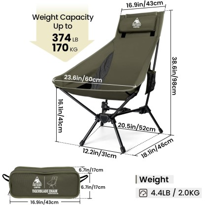OneTigris Tigerblade High Back Camping Chair with Pillow Design