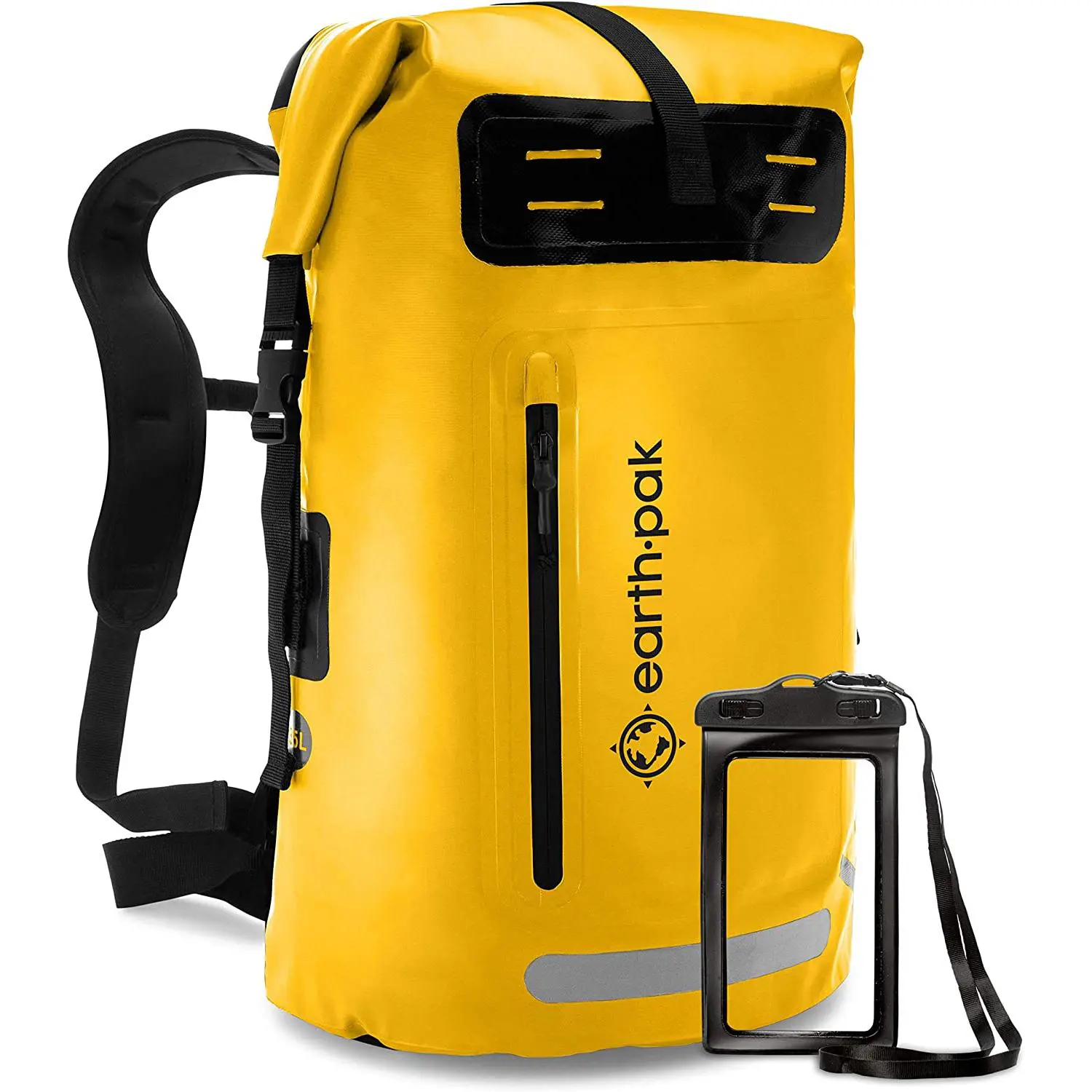 Earth Pak Waterproof Backpack: 35L & 55L Roll-Top Closure with Easy Access Front-Zippered Pocket and Padded Back Panel