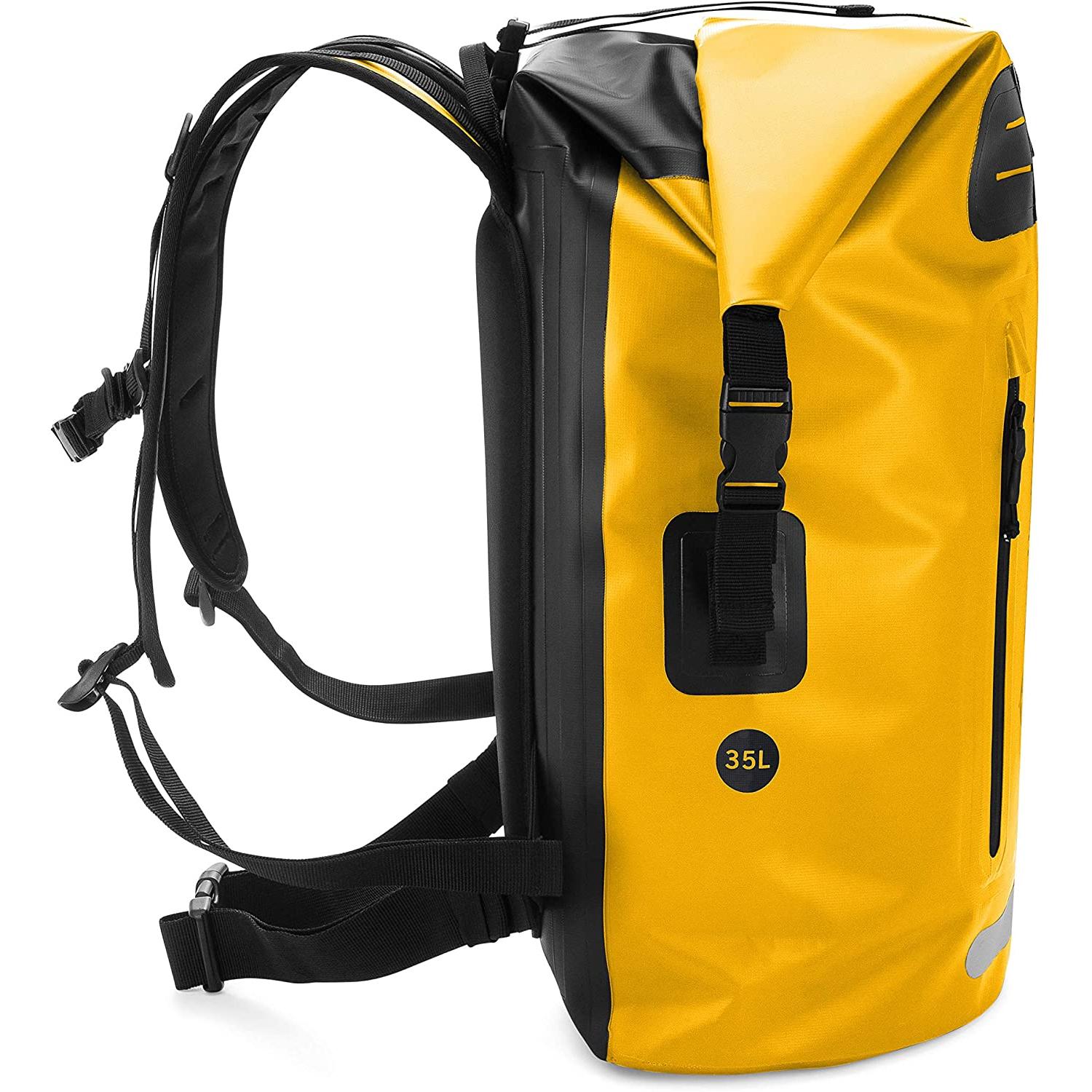 Earth Pak Waterproof Backpack: 35L & 55L Roll-Top Closure with Easy Access Front-Zippered Pocket and Padded Back Panel