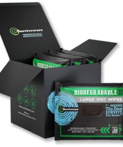 Surviveware Biodegradable Wet Wipes - 4 Packs of 15 for Post Workouts, Camping, Backpacking and Rinse-Free Showers
