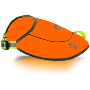 Dog Safety Reflective Vest -Hunting Waterproof Yellow or Orange Vest for Best Visibility at Day and Night with Claps, Connectors Comfortable Adjustable Size