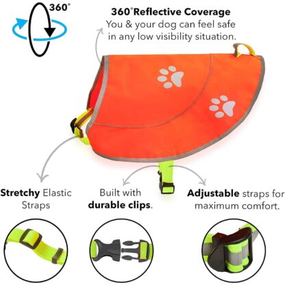 Dog Safety Reflective Vest -Hunting Waterproof Yellow or Orange Vest for Best Visibility at Day and Night with Claps, Connectors Comfortable Adjustable Size
