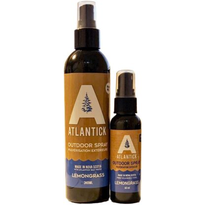 Atlantick All Natural Deet Free Outdoor Spray, Safe for All Skin Types and Clothes; Pleasant Lemongrass Smelling Outdoor Spray (60mL Pocket and 240mL Family Sized)