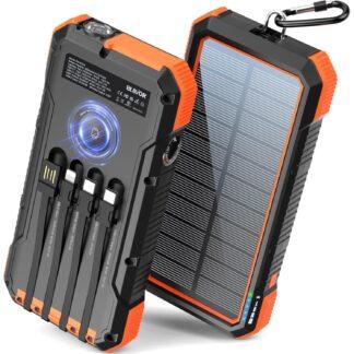 Solar Power Bank, 20000mAh Portable Charger Built in 4 Cables