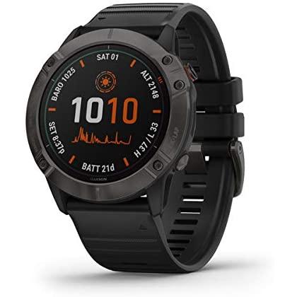 Garmin Fenix 6X Pro Solar, Premium Multisport GPS Watch with Solar Charging, Features Mapping, Music, Grade-Adjusted Pace Guidance and Pulse Ox Sensors, Dark Gray with Black Band