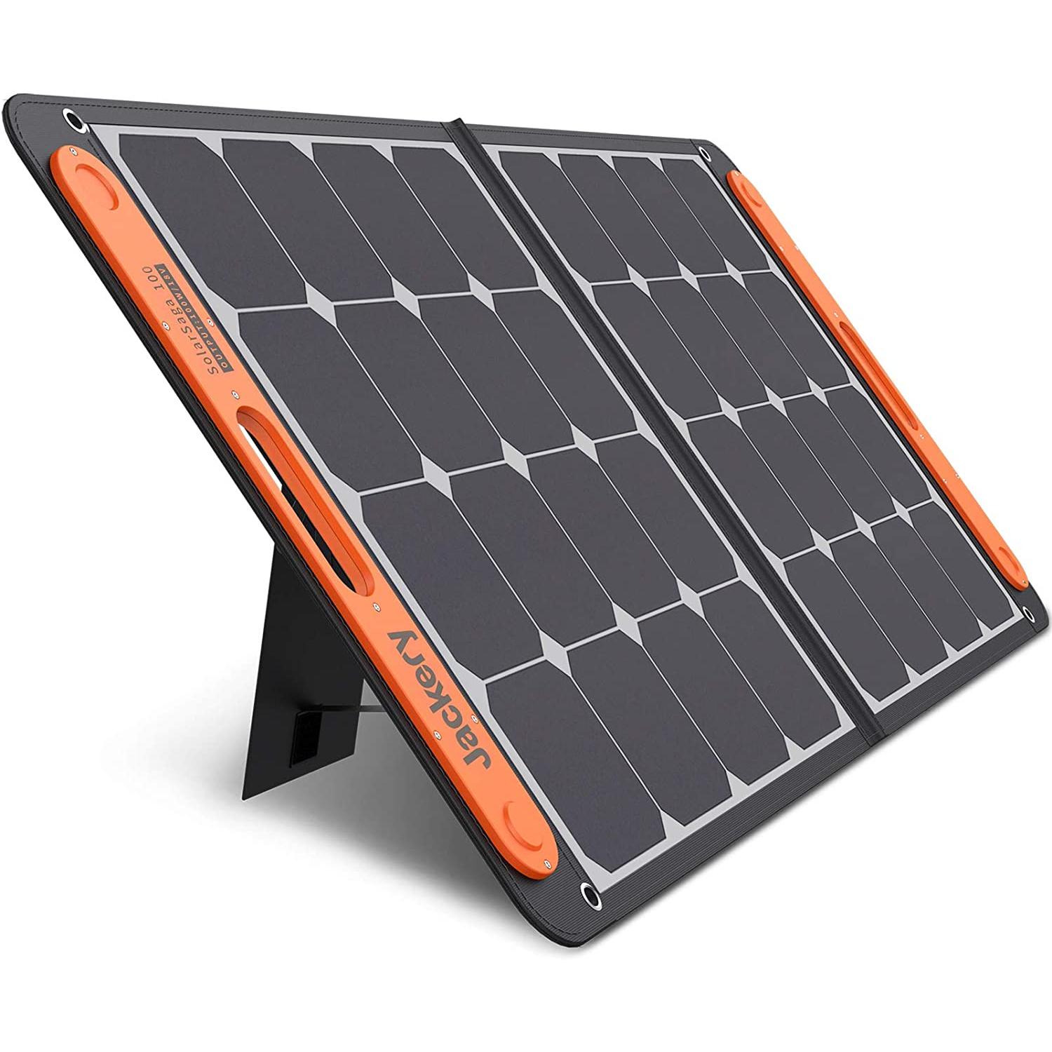 Jackery SolarSaga 100W Portable Solar Panel for Explorer 160/240/500/1000 Power Station, Foldable US Solar Cell Solar Charger with USB Outputs for Phones