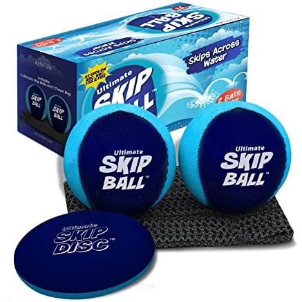 The Ultimate Skip Ball – Water Bouncing Ball (2 Pack + Free Skip Disc) Create Lasting Memories with Your Friends & Family at The Beach, Lake or Pool - Great for All Ages