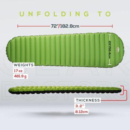 Ultralight 17oz Camping Sleeping pad- Gear Doctors ApolloAir - Compact, Warm 5.2 R-Value 4 Season Air Mattress, Perfect for Backpacking, Hiking - Lightweight Inflatable & Compact Sleep Pad
