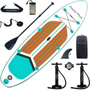Aqua Plus 6inches Thick Inflatable SUP for All Skill Levels Stand Up Paddle Board,Paddle,Double Action Pump,ISUP Travel Backpack, Leash,Shoulder Strap,Youth,Adult Inflatable Paddle Board