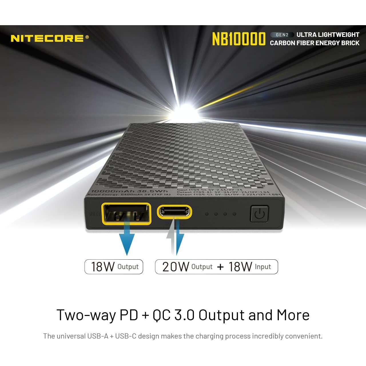 Nitecore NB10000 GEN 2 Ultra-Slim 10000mAh Quick-Charge Power Bank with USB and USB-C Dual Outputs