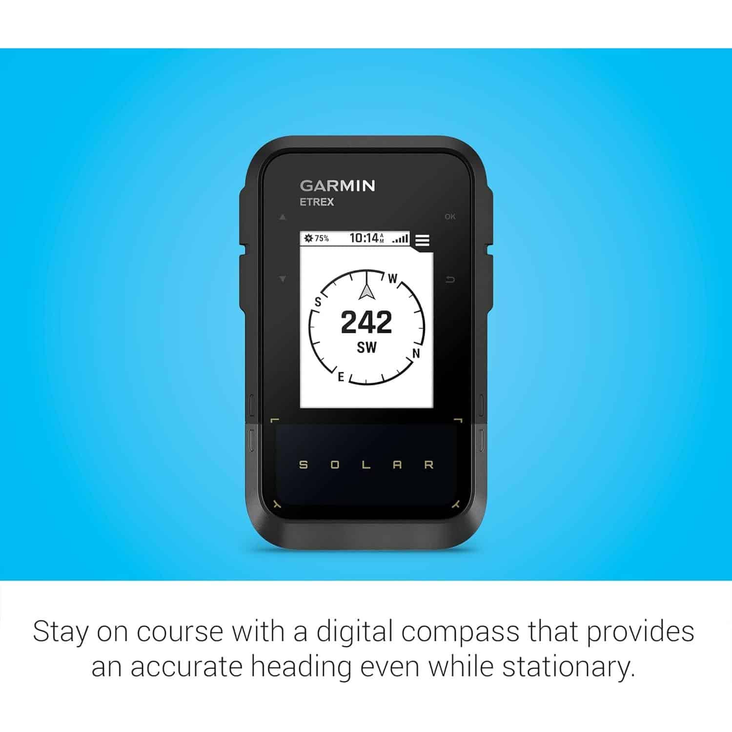 Garmin eTrex® Solar, GPS Handheld Navigator, Unlimited Battery Life, Water Resistant