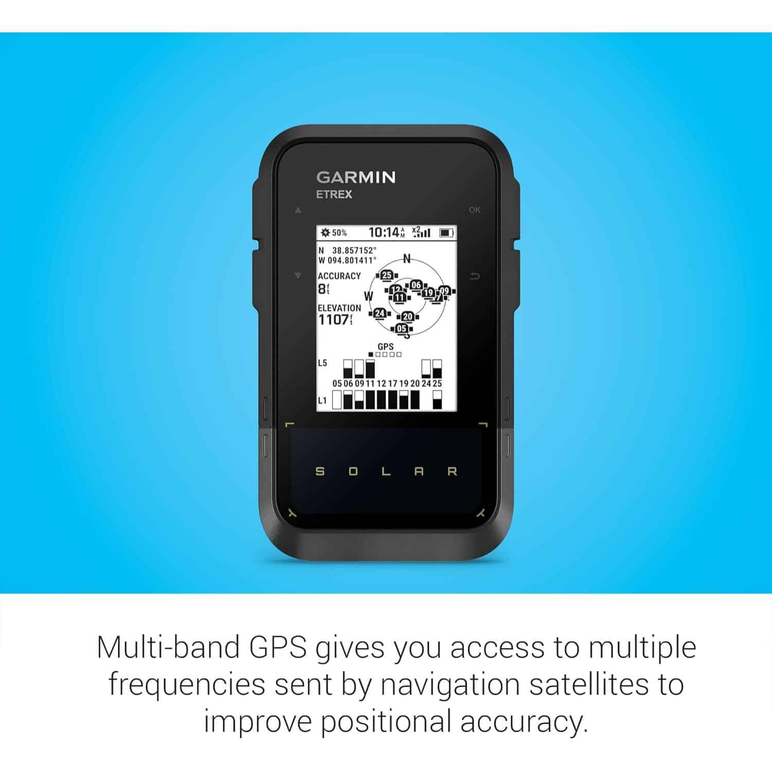 Garmin eTrex® Solar, GPS Handheld Navigator, Unlimited Battery Life, Water Resistant