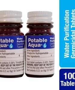 Potable Aqua Water Purification Treatment - Portable Drinking Water Treatment For Camping, Emergency Preparedness, Hurricanes, Storms, Survival, and Travel (100 Tablets)