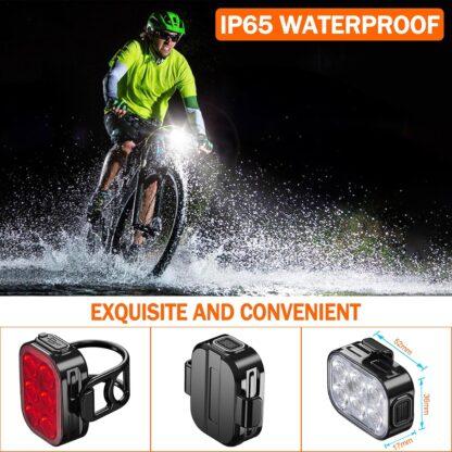 Bike Lights, Combination of Bike Front Light and Tail Light, IP65 Waterproof USB Charging, Equipped with 6 Ultra-Bright LED