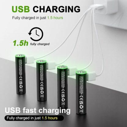 4 Pack USB-C 1.5V AAA 1200mWh Lion Rechargeable Battery