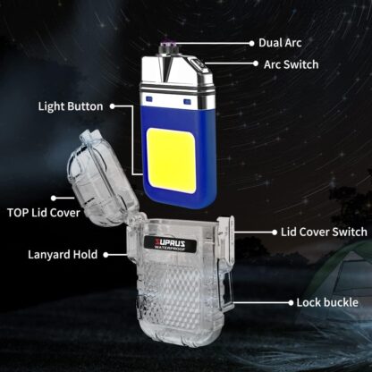 Waterproof Luminous Lighter 3 Modes of Flashlight Windproof Lighter Dual Arc Electric Lighters Rechargeable Dual Arc Plasma Lighter