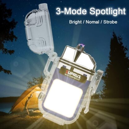 Waterproof Luminous Lighter 3 Modes of Flashlight Windproof Lighter Dual Arc Electric Lighters Rechargeable Dual Arc Plasma Lighter