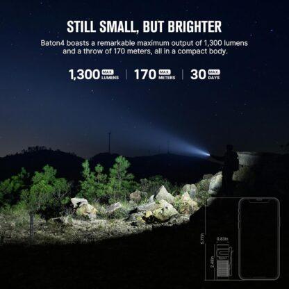 OLIGHT Baton4 Premium Edition LED Rechargeable Flashlight 1300 Lumens