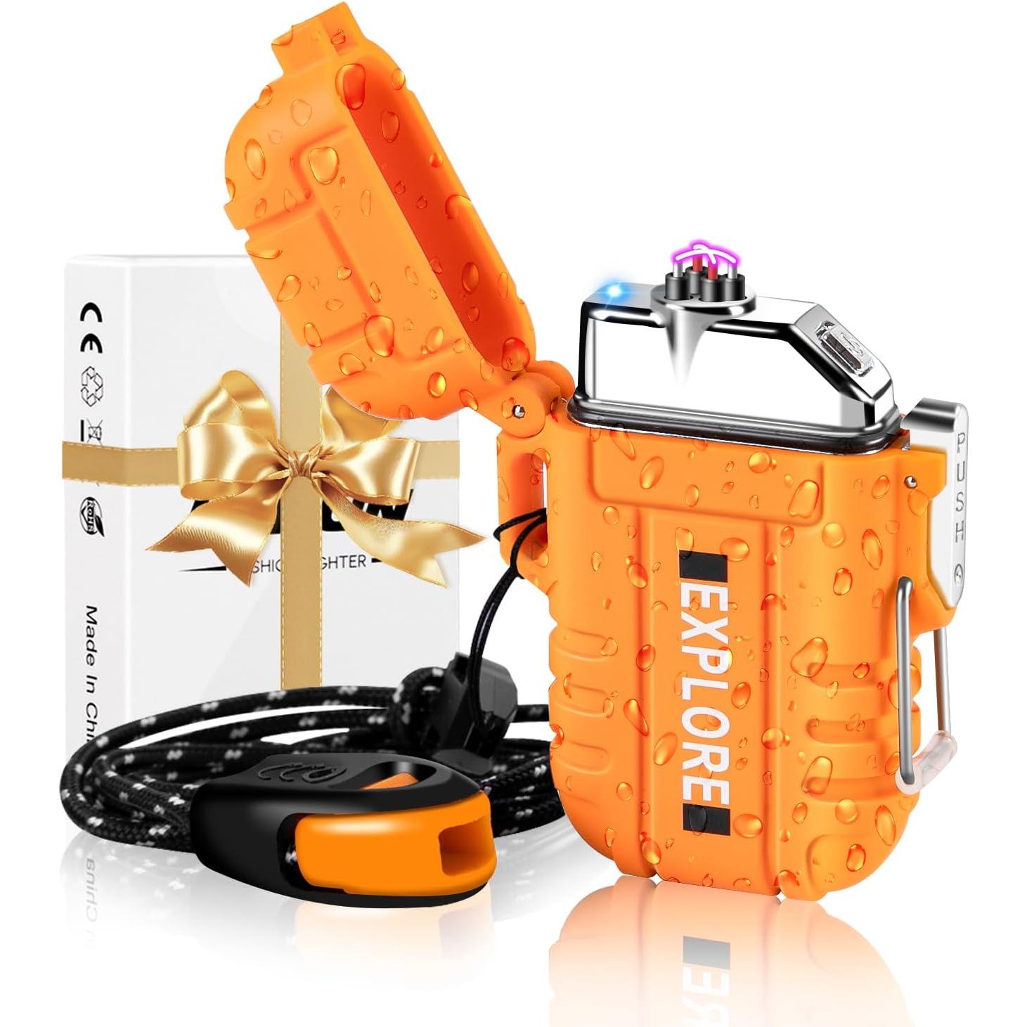 USB Rechargeable Arc Lighter w/ Whistle & Lanyard