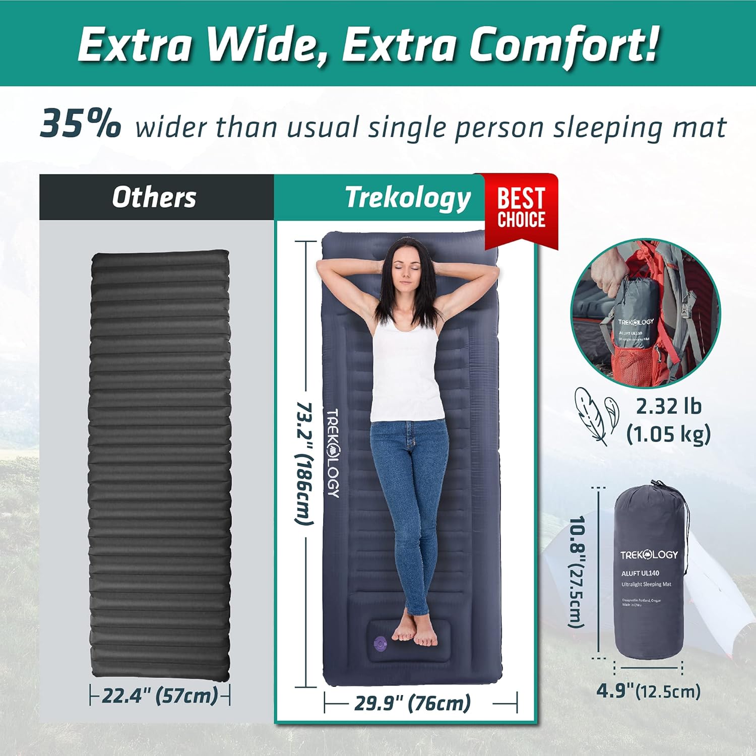 TREKOLOGY Camping Sleeping Pad, UL140 Sleeping Pad