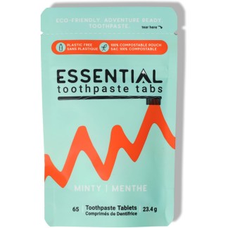 Essential Toothpaste Tabs, Made in Canada, Fluoride Free, Nano-Hydroxyapatite, 65 Tabs,