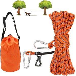 Dog Tie Out Cable for Camping, 50ft Portable Overhead Trolley System for Dogs