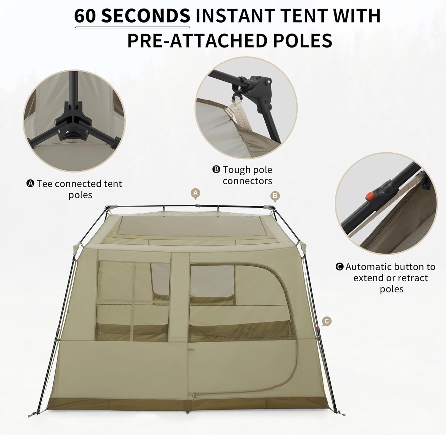 Naturehike Camping Tent, Instant Tent Family Cabin Tent for 4 Person
