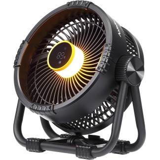 BougeRV Portable Rechargeable Fan, 20000mAh Battery Powered Fans with 4 Wind Speeds Hook Brighter Light LCD Display for Camping Outdoors Office Travel RV