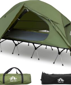 Night Cat Camping Cot Tent - Waterproof 1-Person Off-Ground Combo Cot Bed for Adults Portable Easy Set-up Tent Green 70cm Width