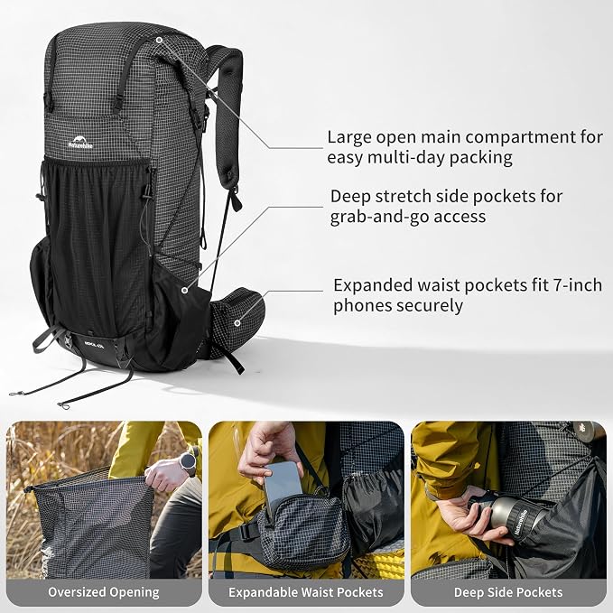 Naturehike 45L/60L Rock 2.0 Upgraded Internal Frame Hiking Ultralight Backpack