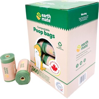 MADE IN CANADA 360 Count - Home COMPOSTABLE & Biodegradable Certified DOG Poop Bags. Earthmate. Uncented - Unprinted - Leak Proof. (Single Box)