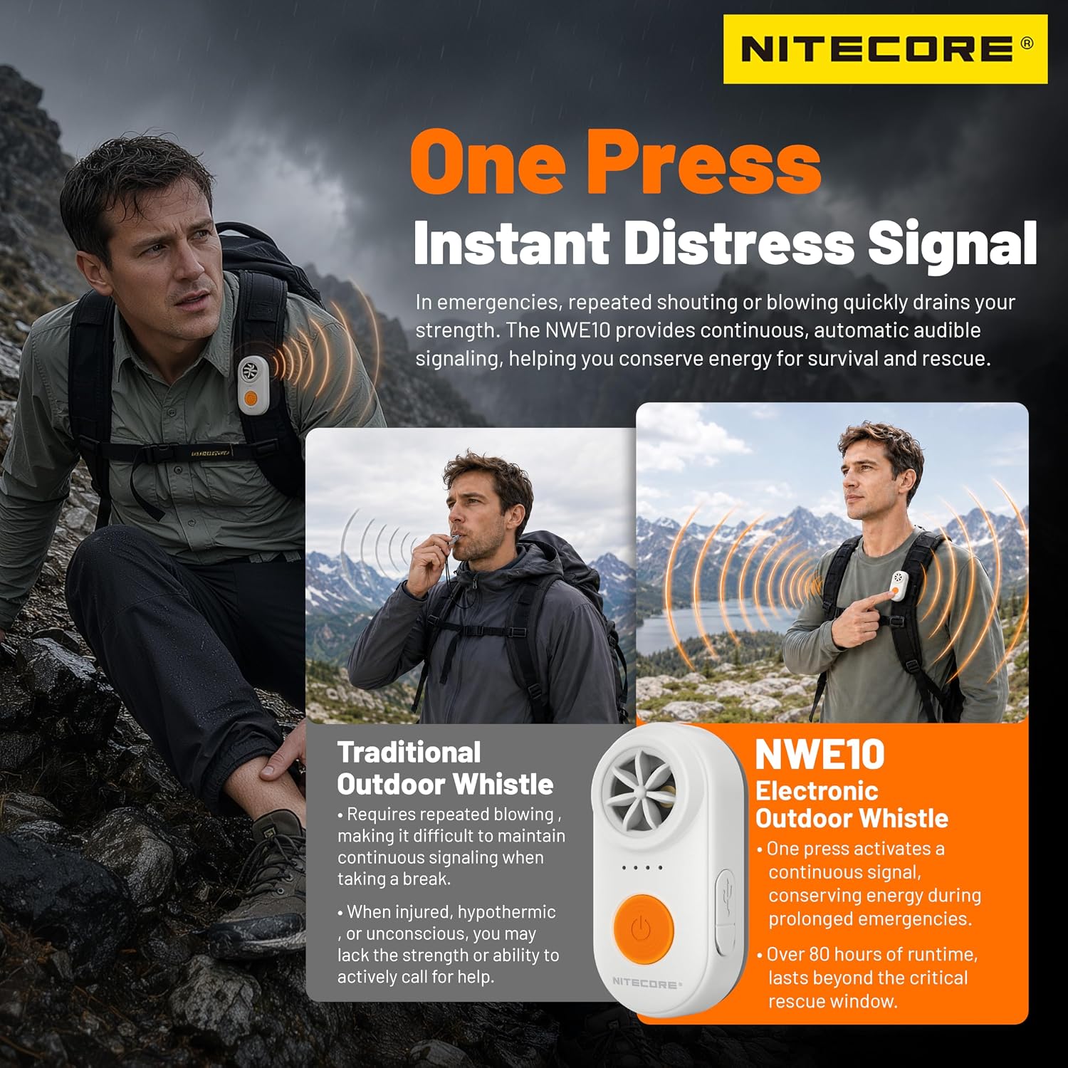Nitecore NWE10 126dB Electronic Outdoor Whistle