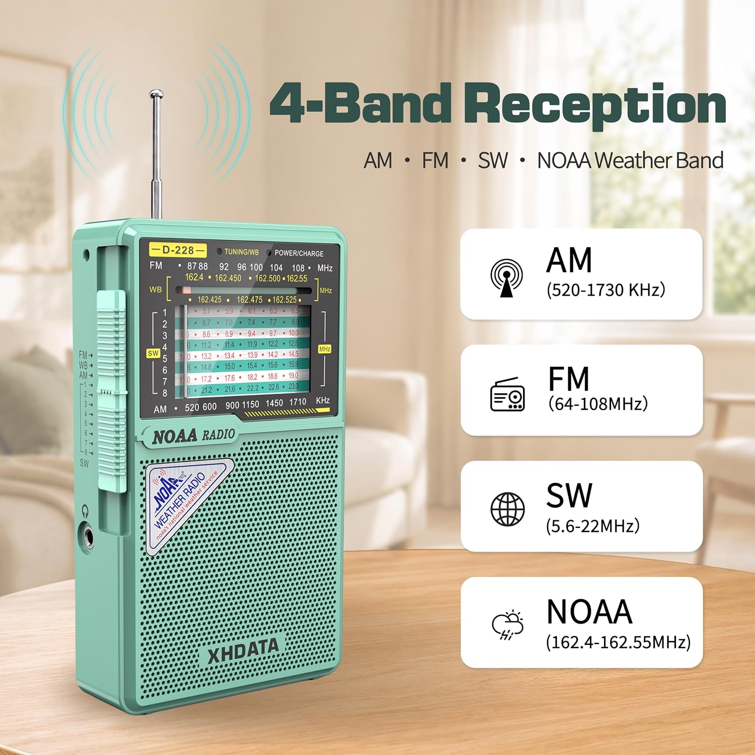 XHDATA D226 Portable Radio AM FM SW, Shortwave Radio with Flashlight