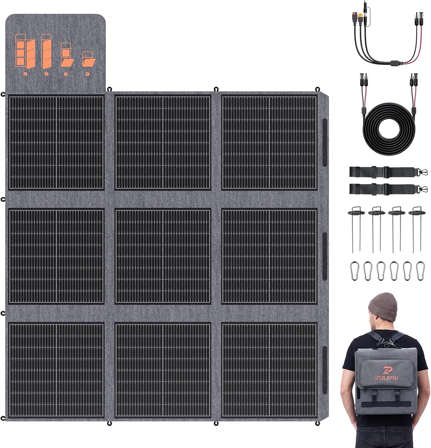 ZOUPW 500W Portable Solar Panel for Power Station, N-Type 25.6% Efficiency
