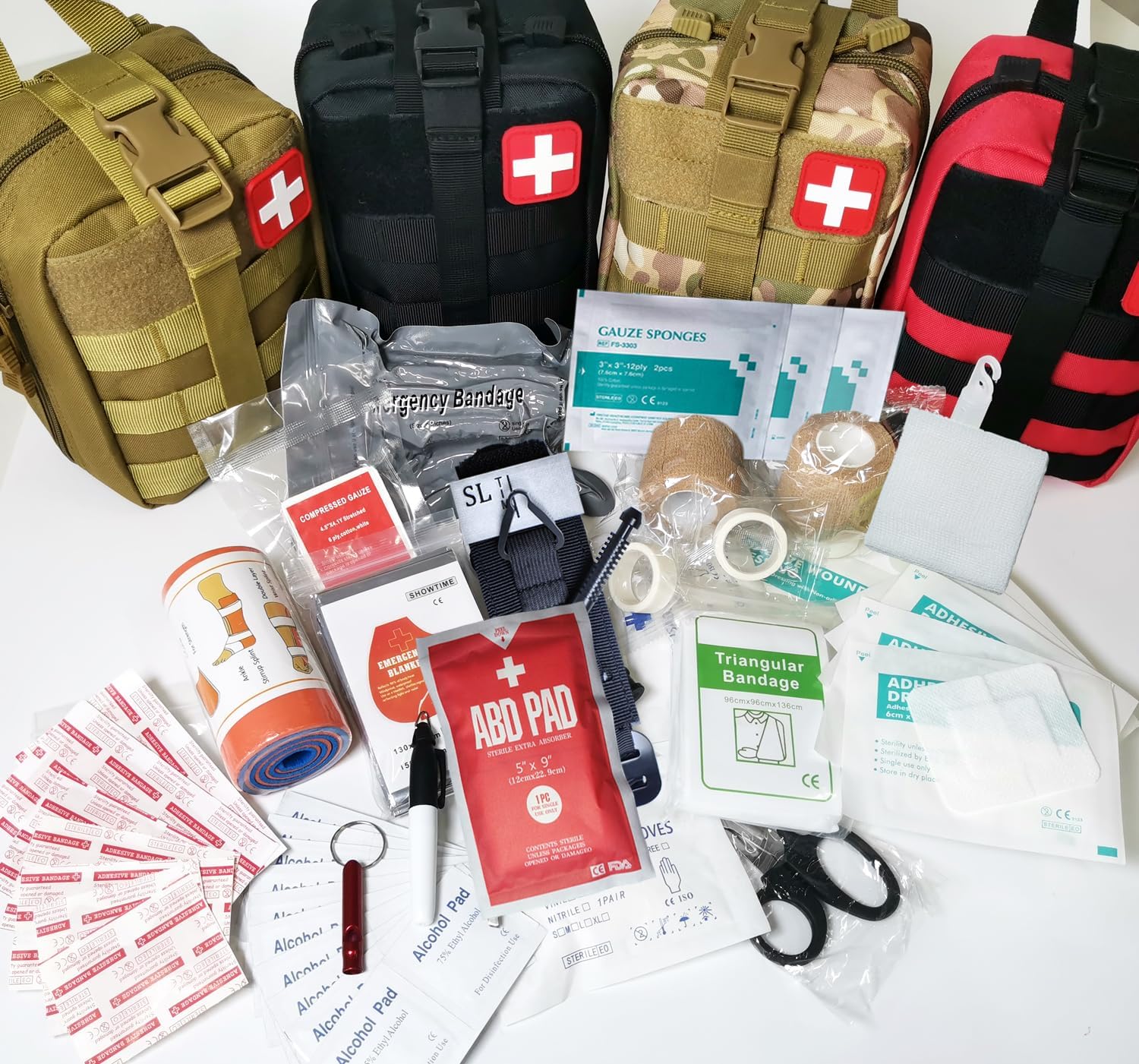 IFAK Trauma kit with Tourniquet | Israeli bandage | Splint | Compressed gauze | bleeding control bandages for Tactical First Aid Kit camping, hunting, hiking (Red)